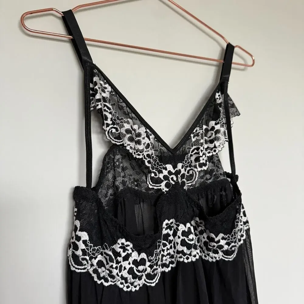 Lingerie Women Midi Babydoll Dress 4XL Black Lace Sheer Sexy Whimsigoth Romantic